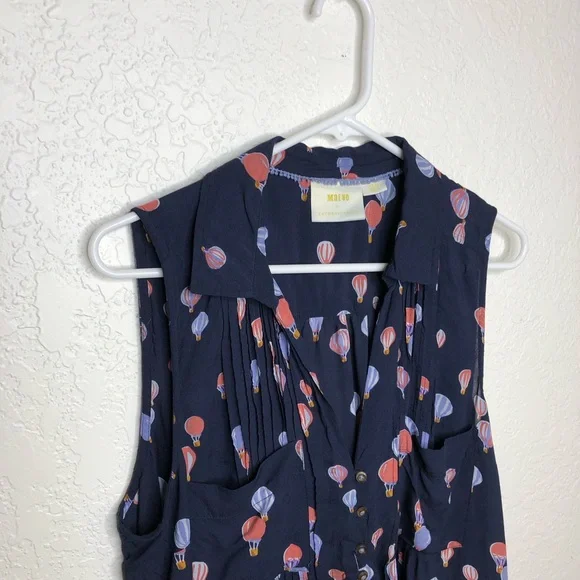Anthropologie Maeve navy blue pink hot air balloon sleeveless top size Large - Picture 4 of 16